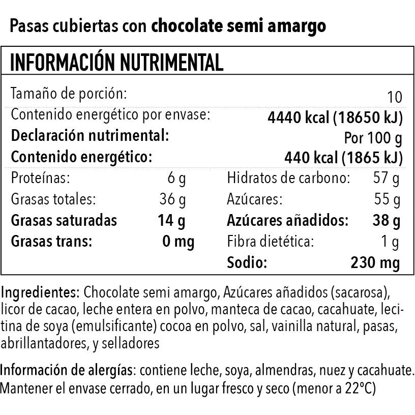 Pasas con Chocolate Semi Amargo 55% Cacao