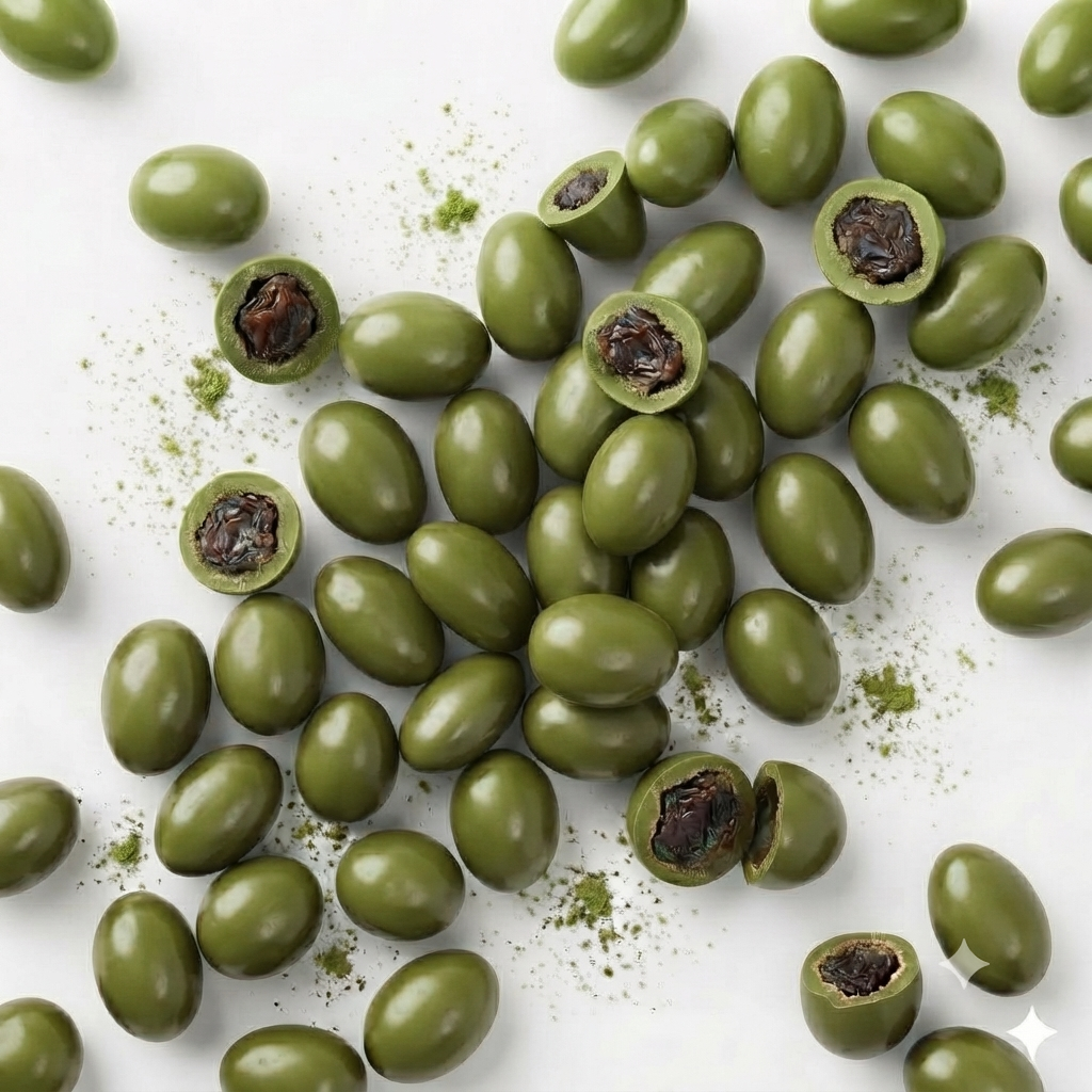 Pasa Cubierta de Chocolate Blanco con Matcha