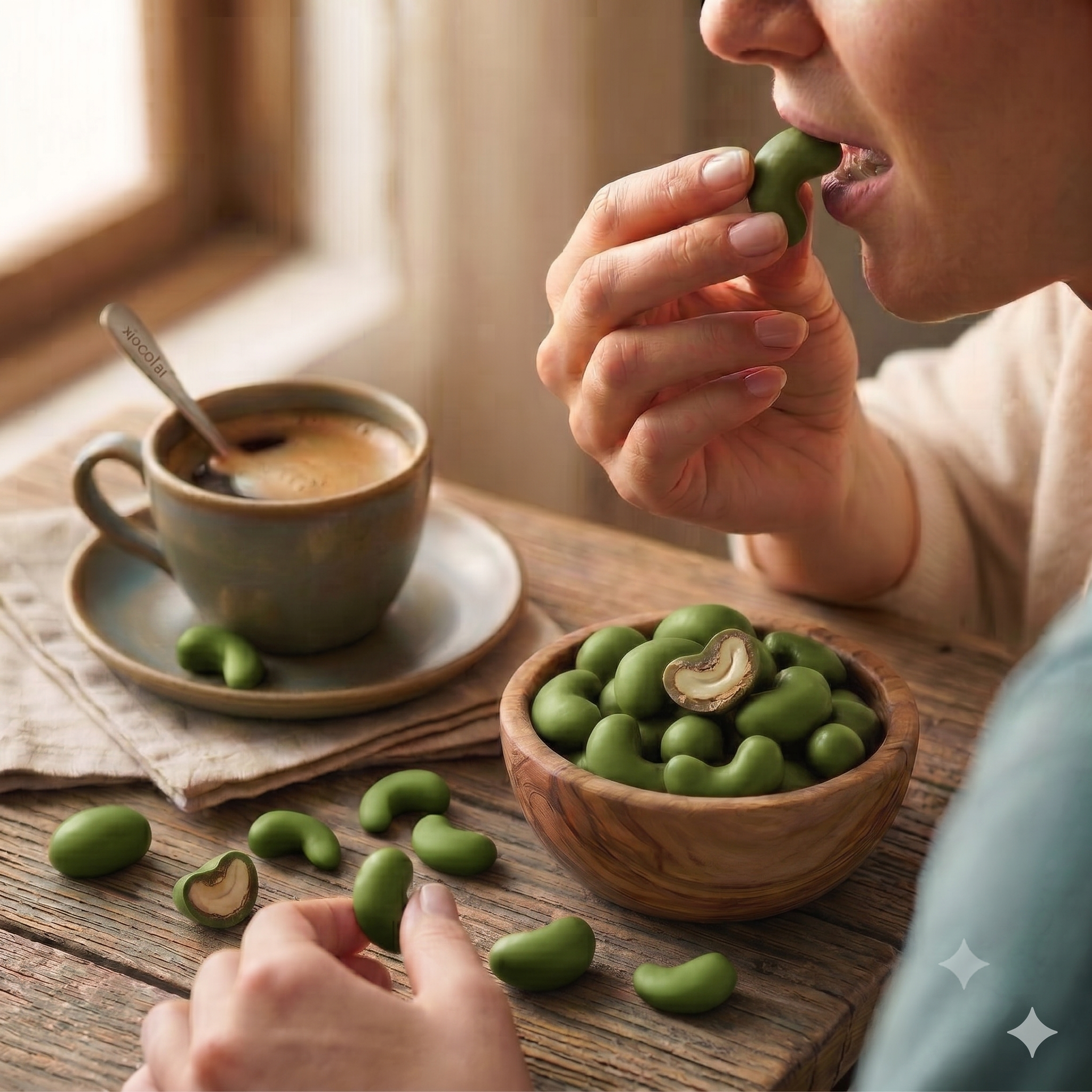 Nuez de la India Cubierta de Chocolate Blanco y Matcha