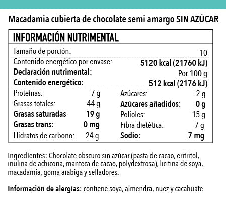 Macadamia con Chocolate Sin Azúcar