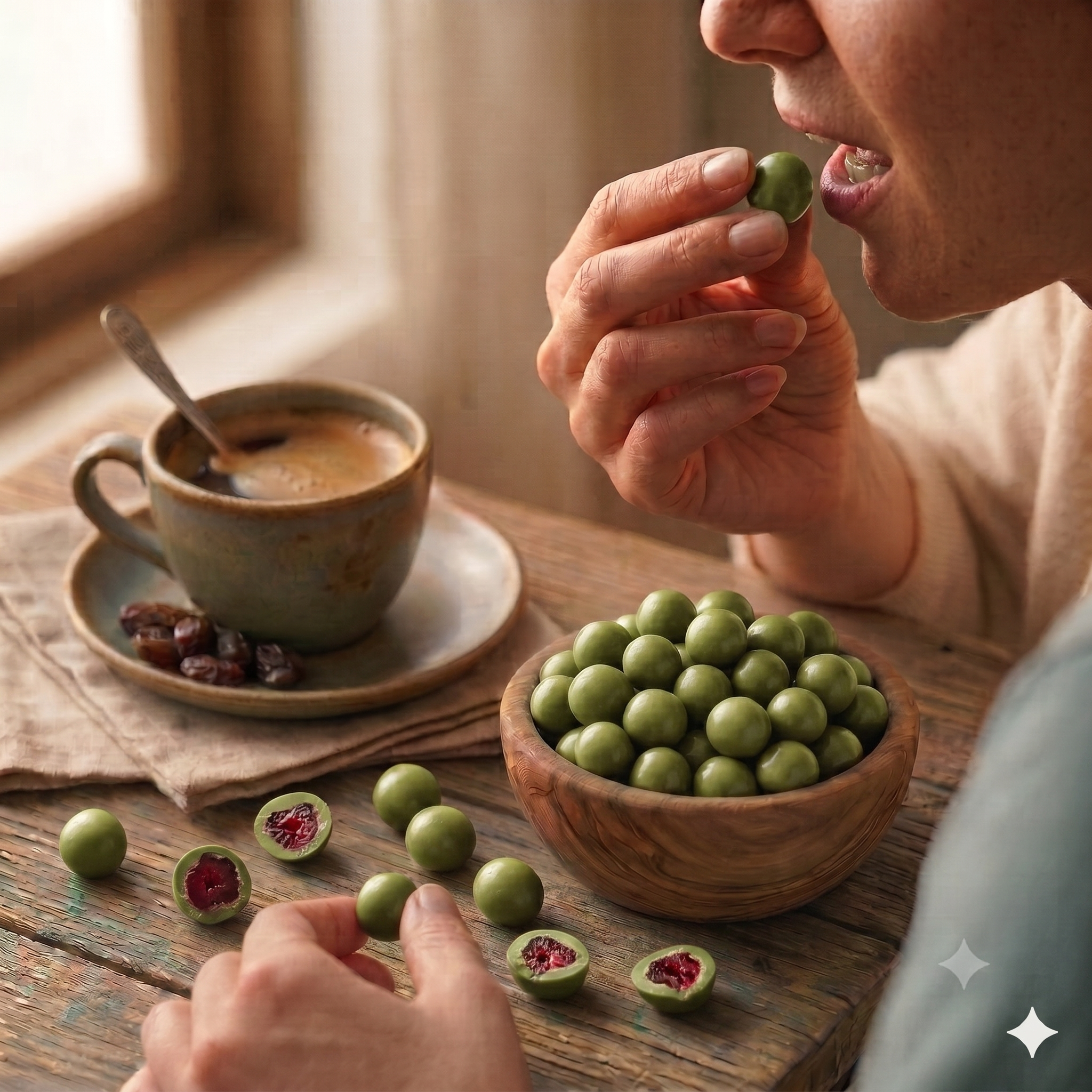Arándano Cubierto de Chocolate Blanco con Matcha
