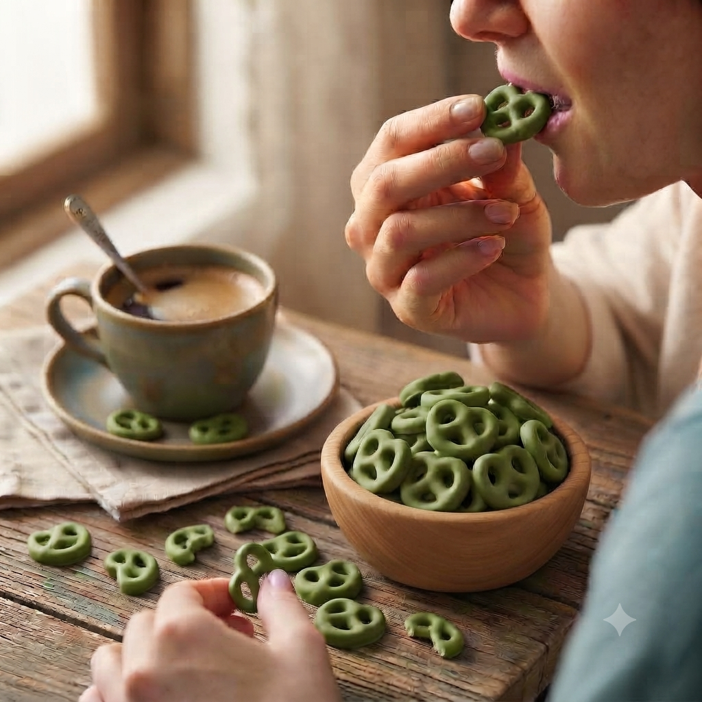 Pretzel Cubierto de Chocolate Blanco y Matcha