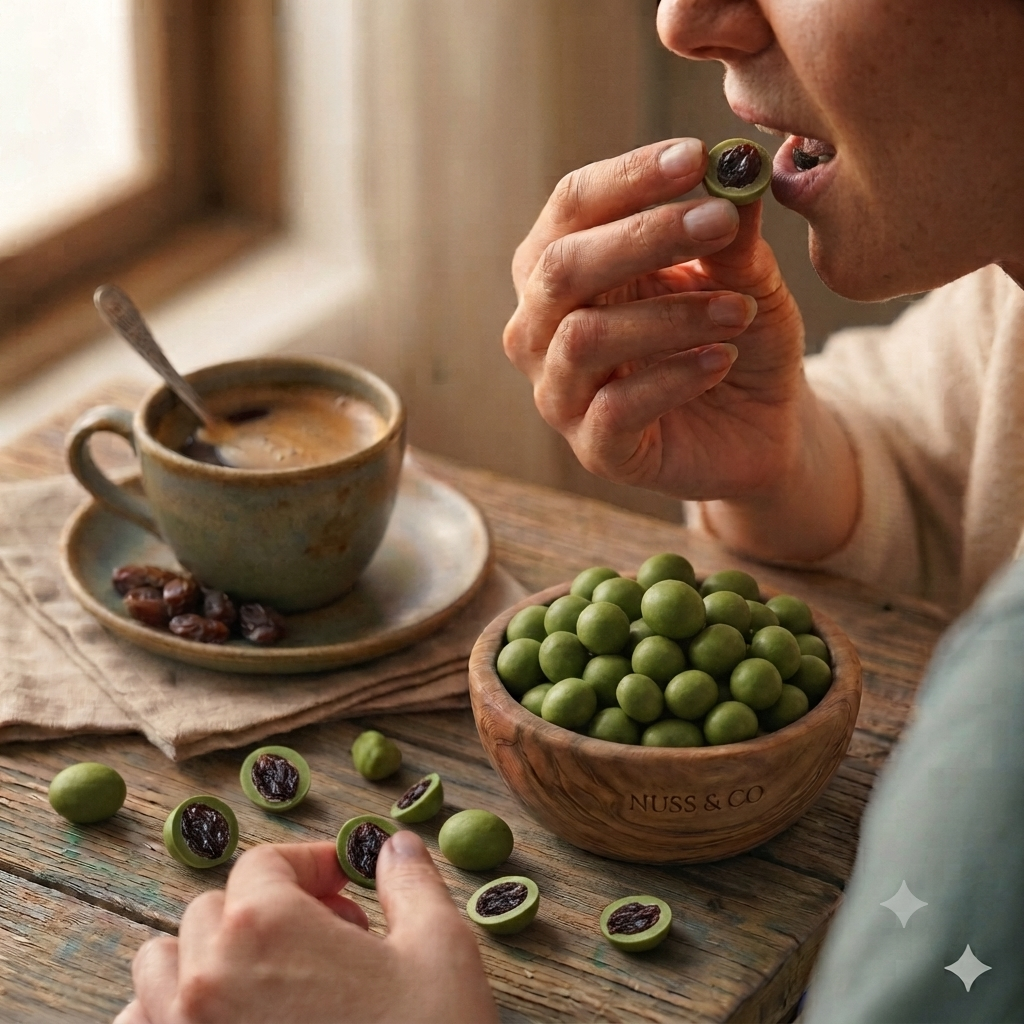 Pasa Cubierta de Chocolate Blanco con Matcha