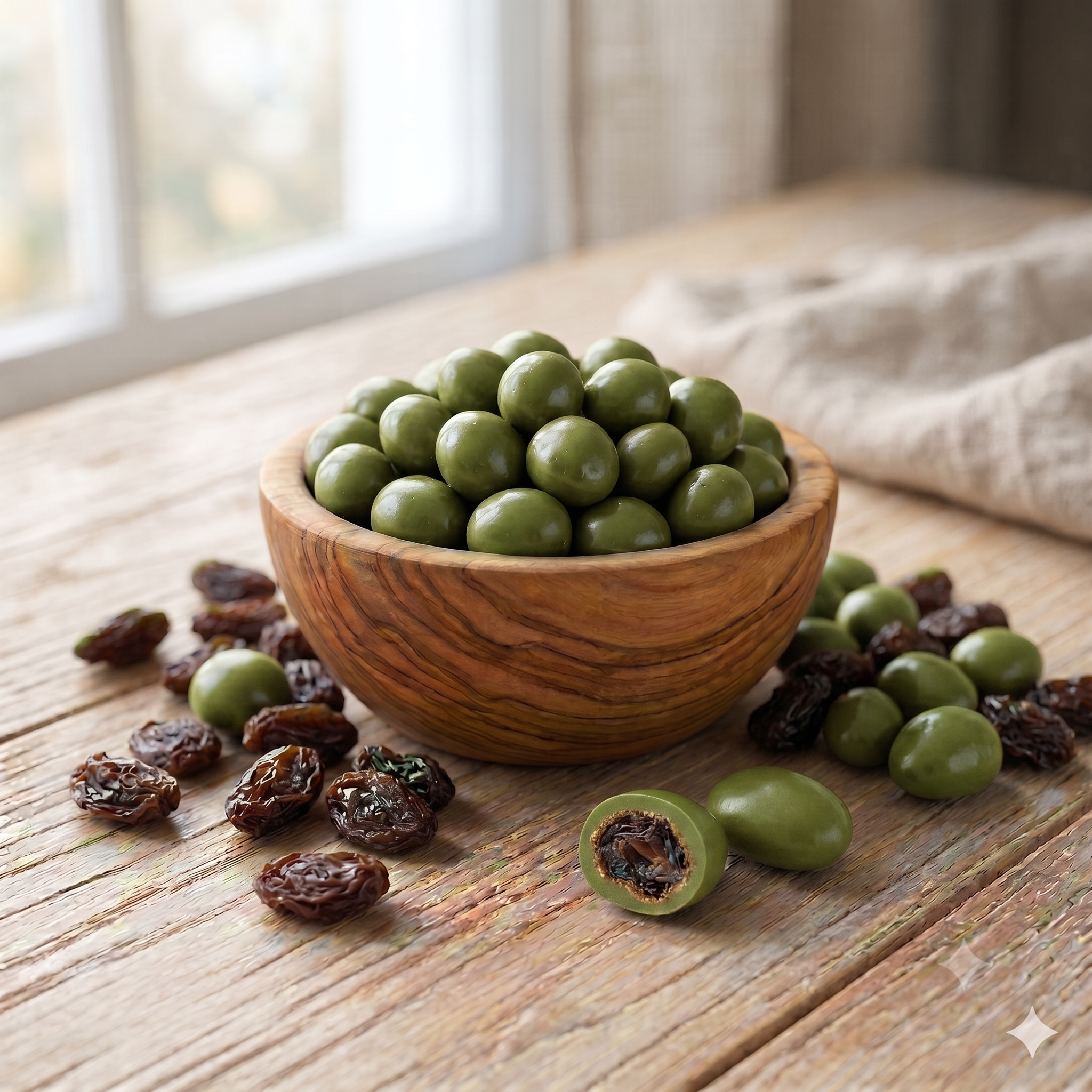 Pasa Cubierta de Chocolate Blanco con Matcha