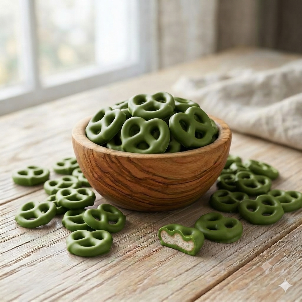Pretzel Cubierto de Chocolate Blanco y Matcha