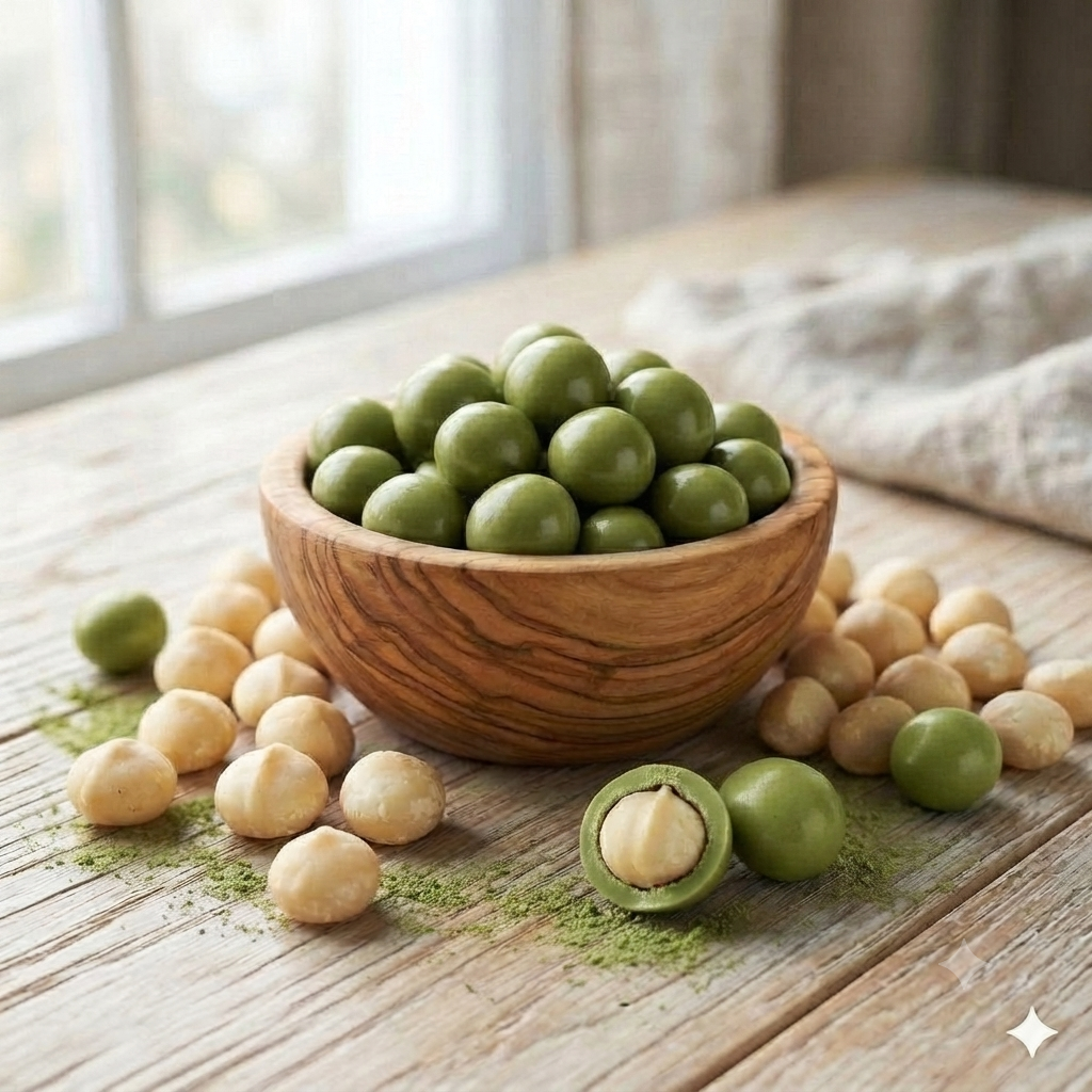 Macadamia Cubierta de Chocolate Blanco con Matcha