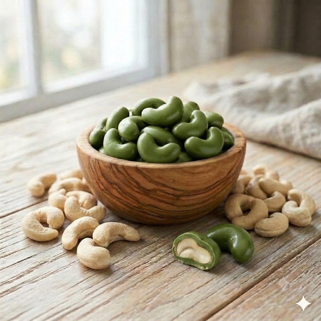 Nuez de la India Cubierta de Chocolate Blanco y Matcha