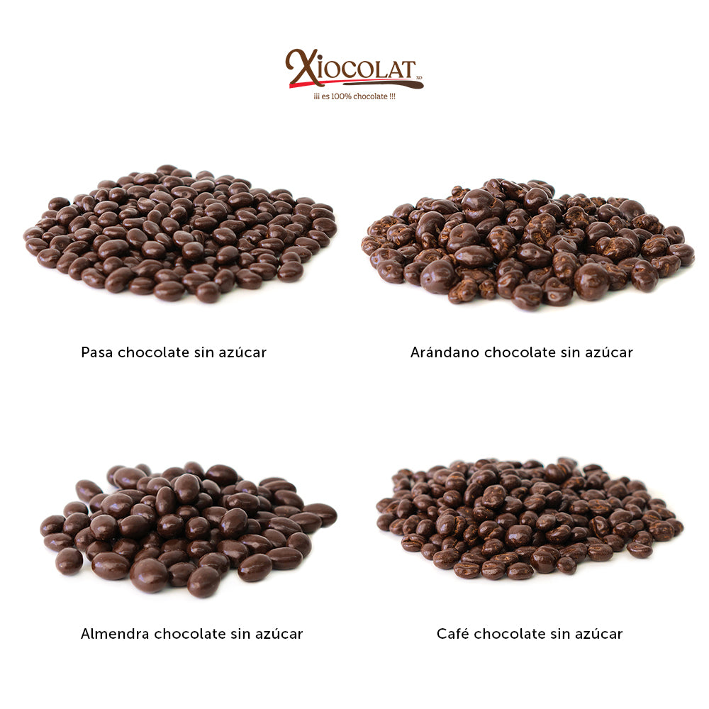 Caja Mixta Chocolate Sin Azúcar: Pasa, Arándano, Almendra y Café