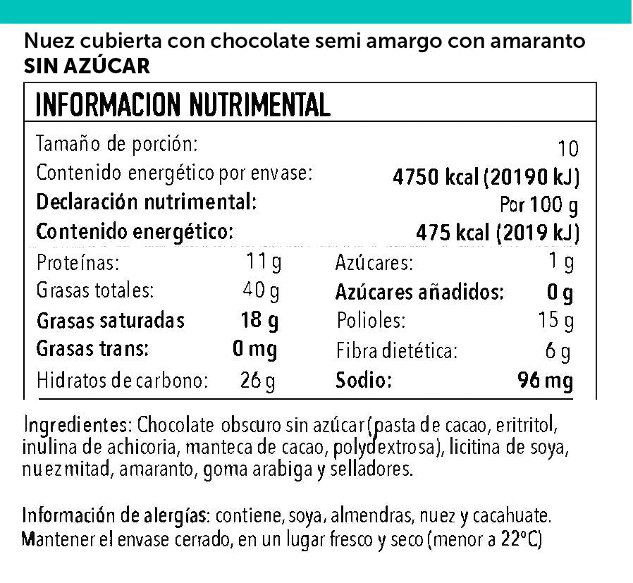Nuez Amaranto con Chocolate Sin Azúcar