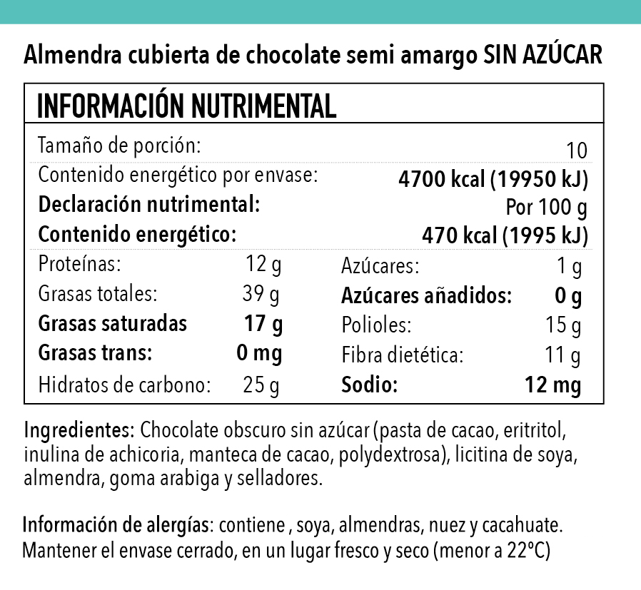 Almendra con Chocolate Sin Azúcar