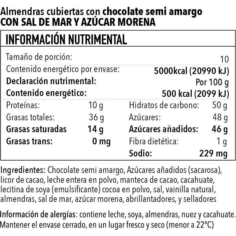 Almendra con Chocolate Semi Amargo con Sal de Mar y Azúcar Morena