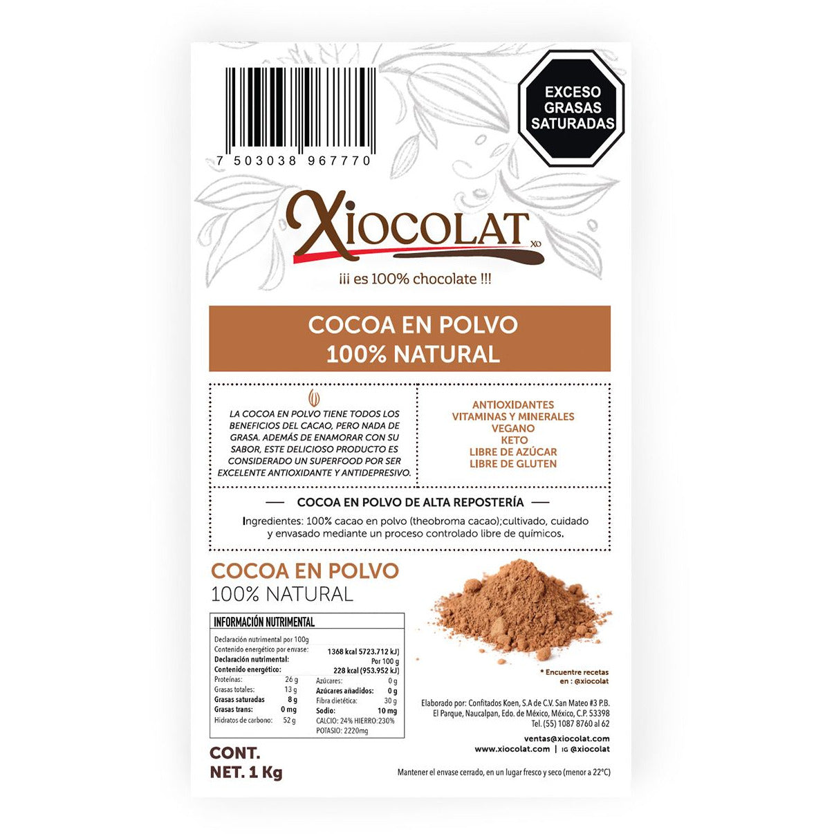 Cocoa en polvo 100% Natural