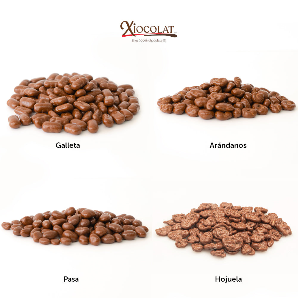 Caja Mixta Chocolate de Leche: Galleta, Hojuela, Pasa y Arándano
