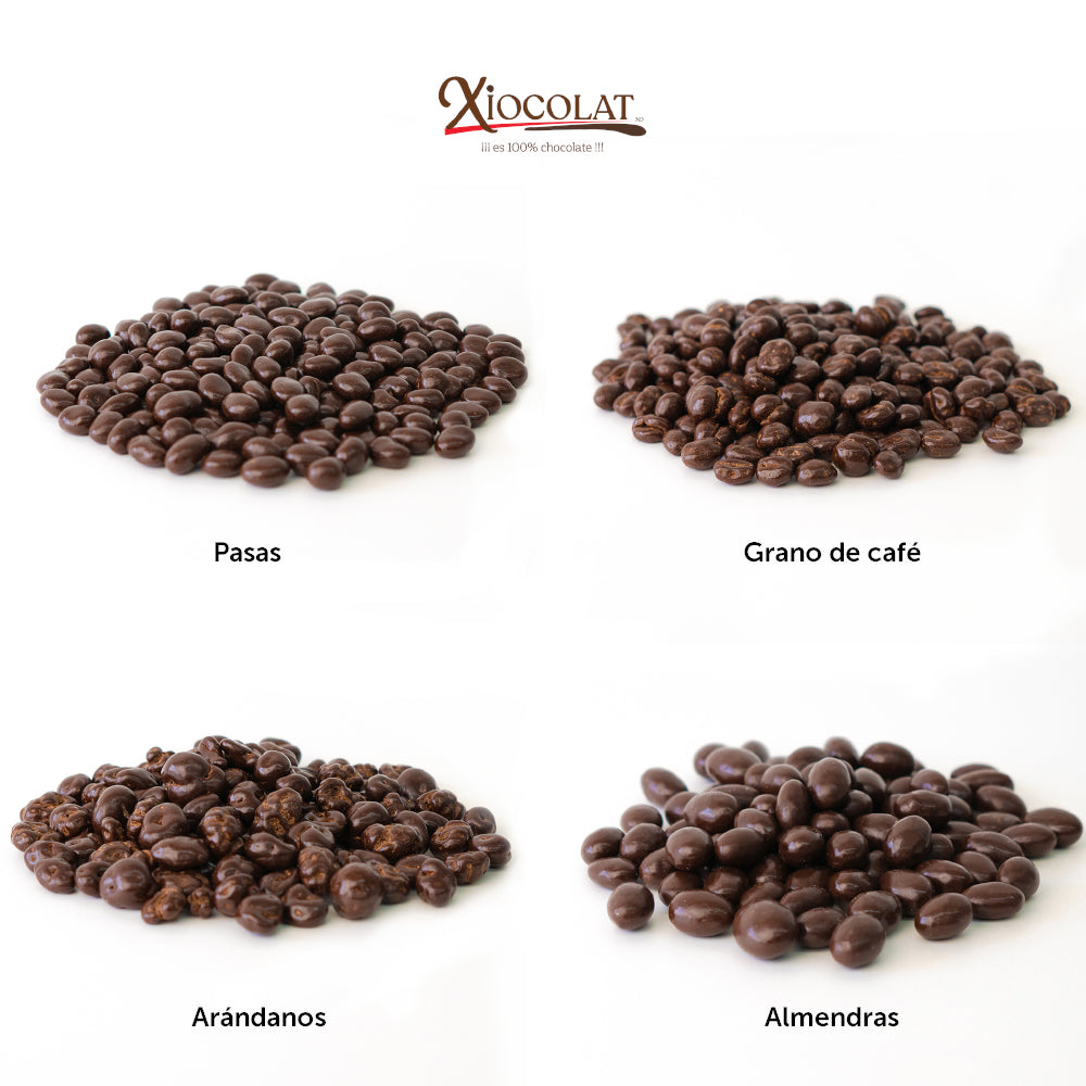 Caja Mixta Chocolate Semi Amargo: Pasa, Café, Arándano y Almendra
