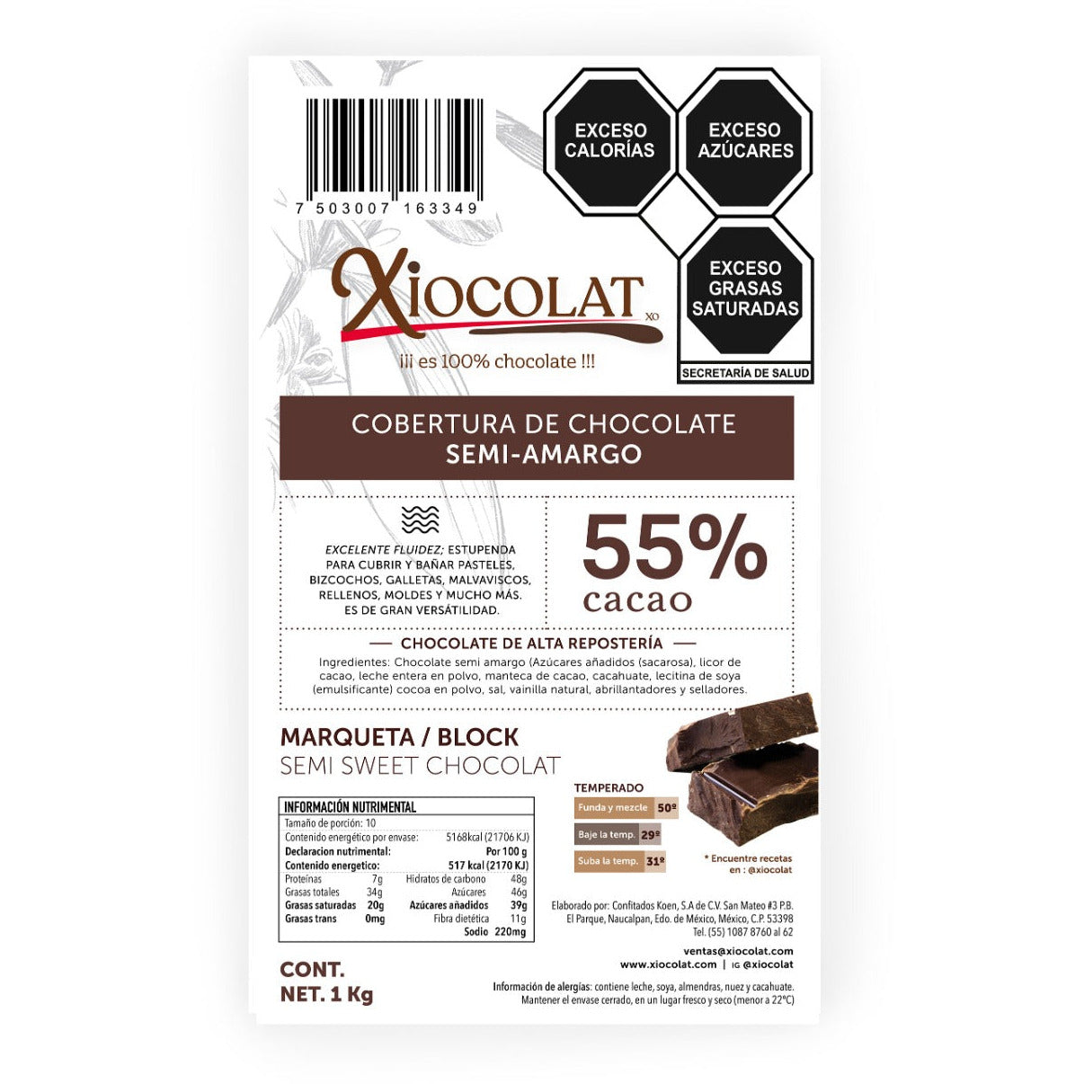 Cobertura de Chocolate Semiamargo 55% Cacao Alta Repostería